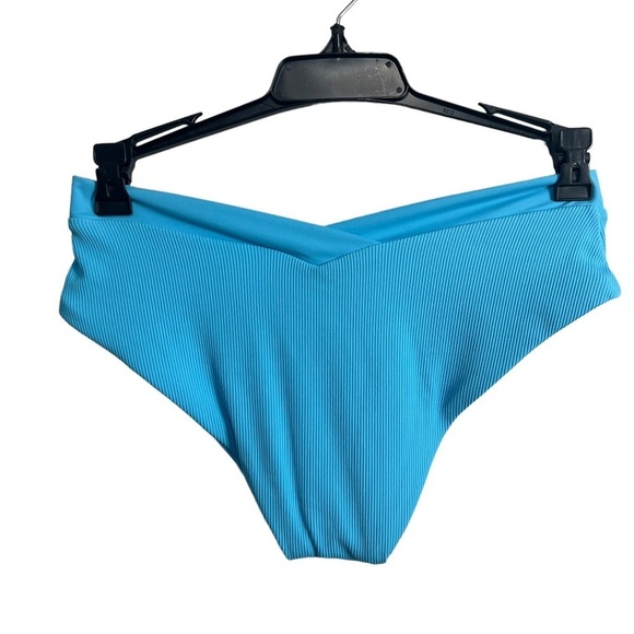 L*Space V- Cut Ribbed Turquoise Bikini Bottom Small - Picture 2 of 3
